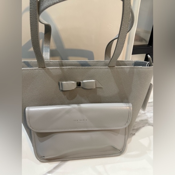 *NWT* Ted Baker Bow Gray Handbag Tote with Inside pouch and dust bag - Picture 3 of 6